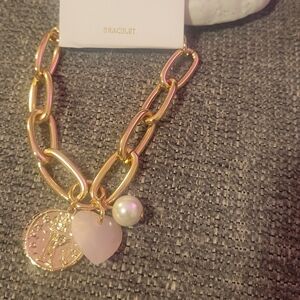 JCrew Gold and Pink Charm Bracelet